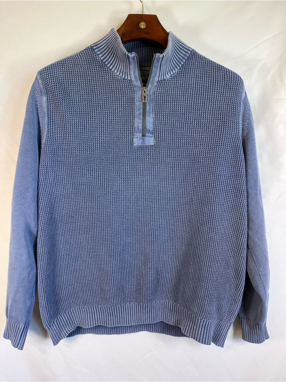 Tommy Bahama 1/4 Zip Washed Indigo Cotton Mens XL Textured Knit Pullover